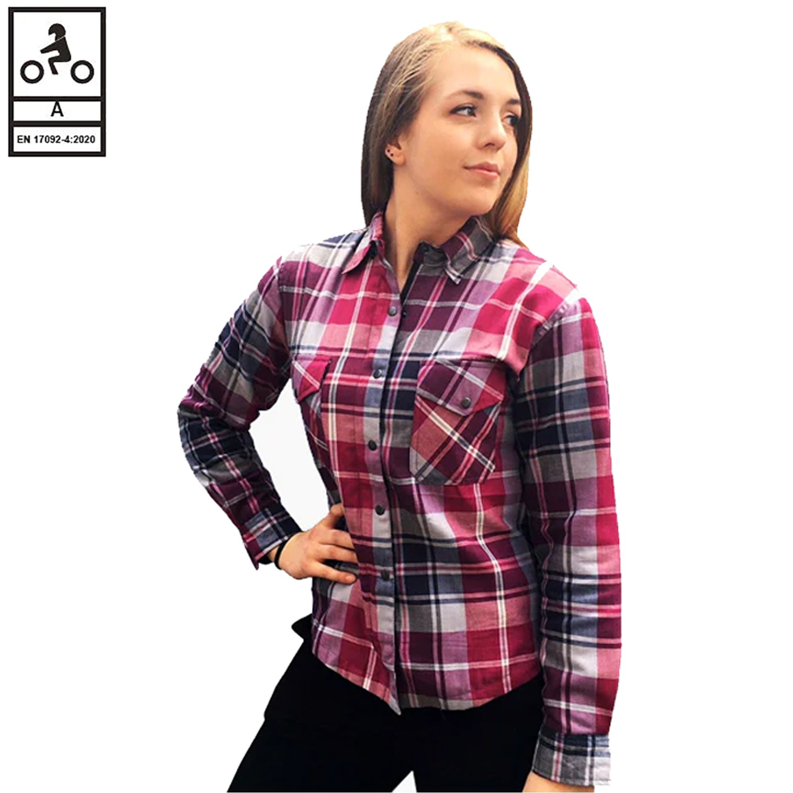 bikers gear australia hemd Bikers Gear Australia Brat Damen-Bikerhemden aus Flanell mit Kevlar-Futter, rosa/grau