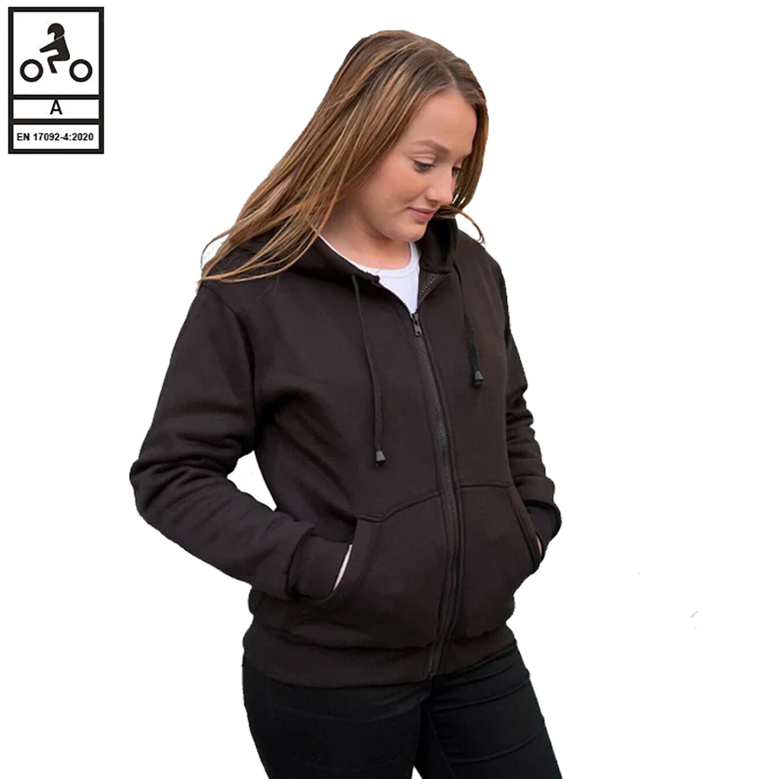 Bikers Gear Australia Damen-Kapuzenpullover mit Kevlar-Futter – Schwar