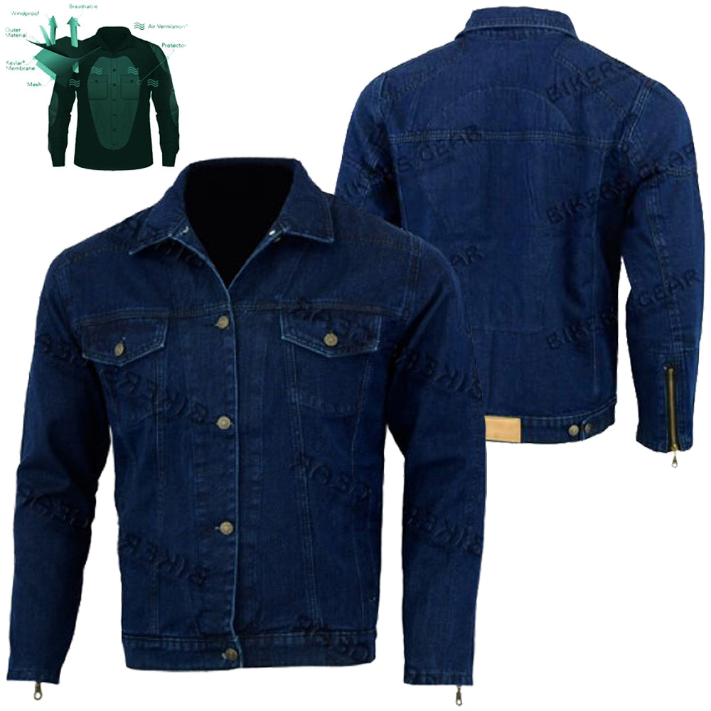 Bikers Gear Australia Jack Giacca da motociclista in denim foderata con Kevlar blu