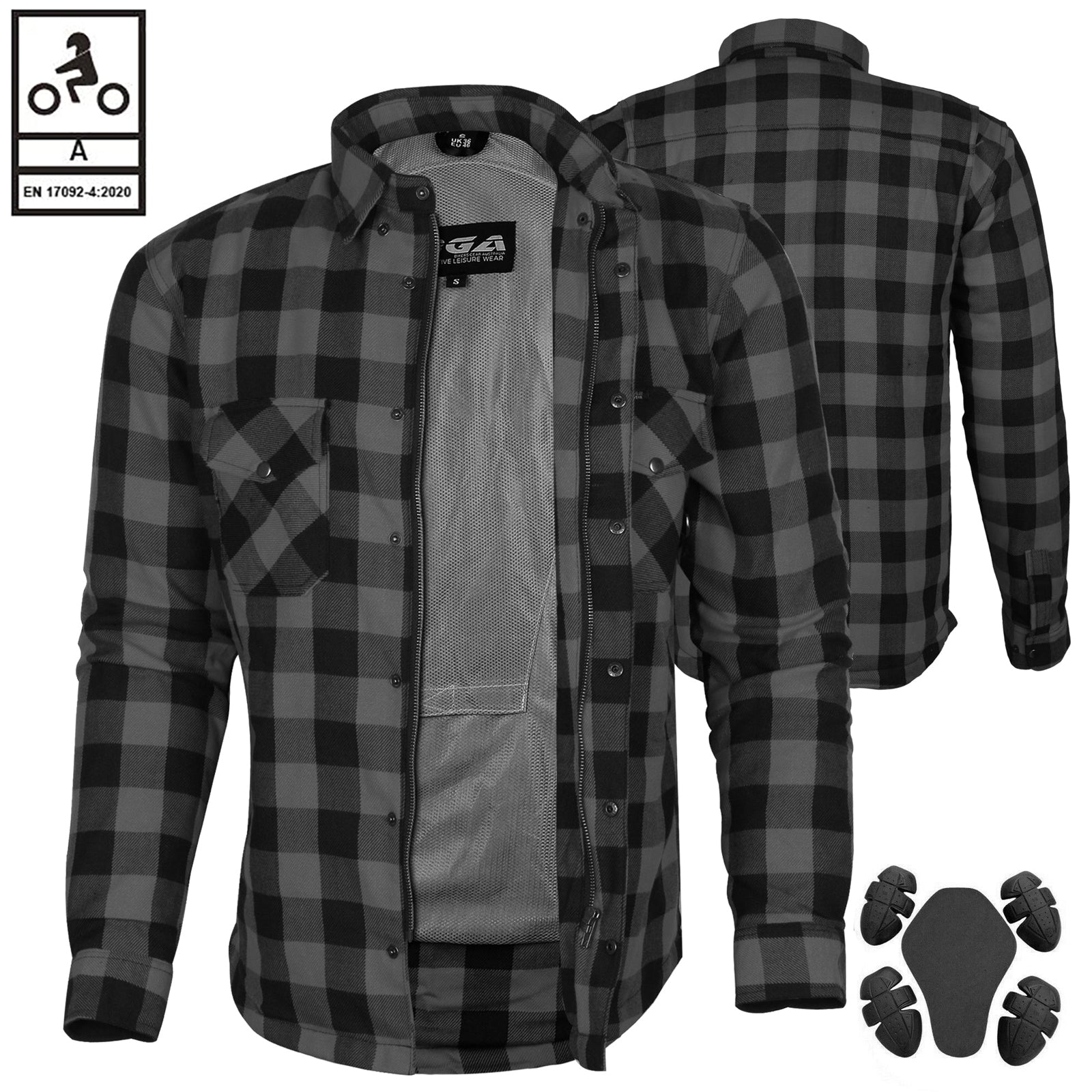 EURO STARS Lumberjack Kev Camicia Da Moto Uomo - Antivento, Impermeabile, Con Protezioni CE Su Gomiti E Spalle