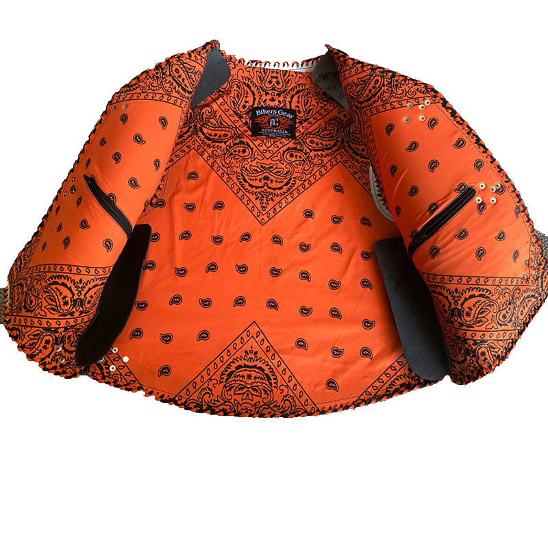 Bikers Gear Australia Parkes 3-4mm HD Leather Motorcycle Orange Braided Club Vest Clips