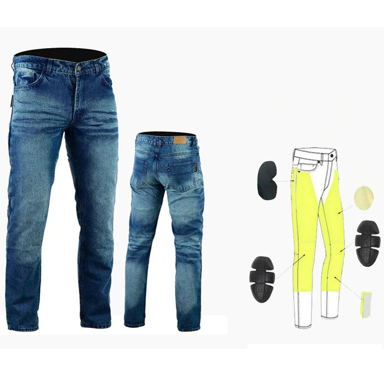 BGA Racoon Mens Motorcycle Protective Stonewash Jeans Blue