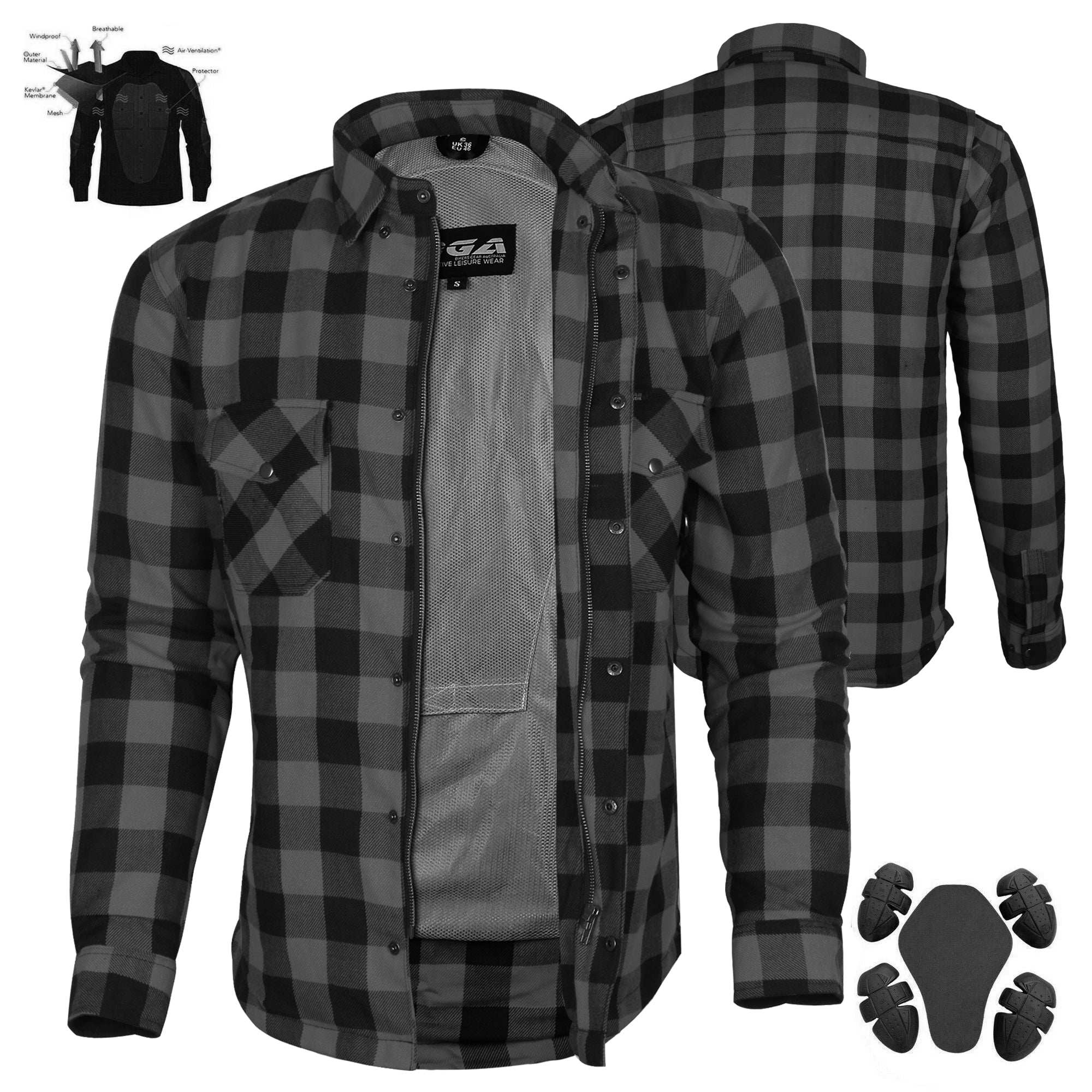 bikers gear australia hemd Bikers Gear Australia Exo Kevlar Flanell Motorrad-Schutzhemden